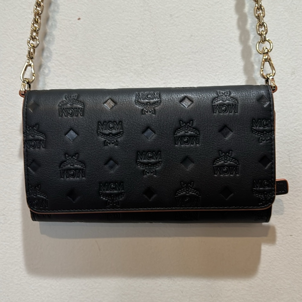 MCM Black Monogram Wallet on a Chain